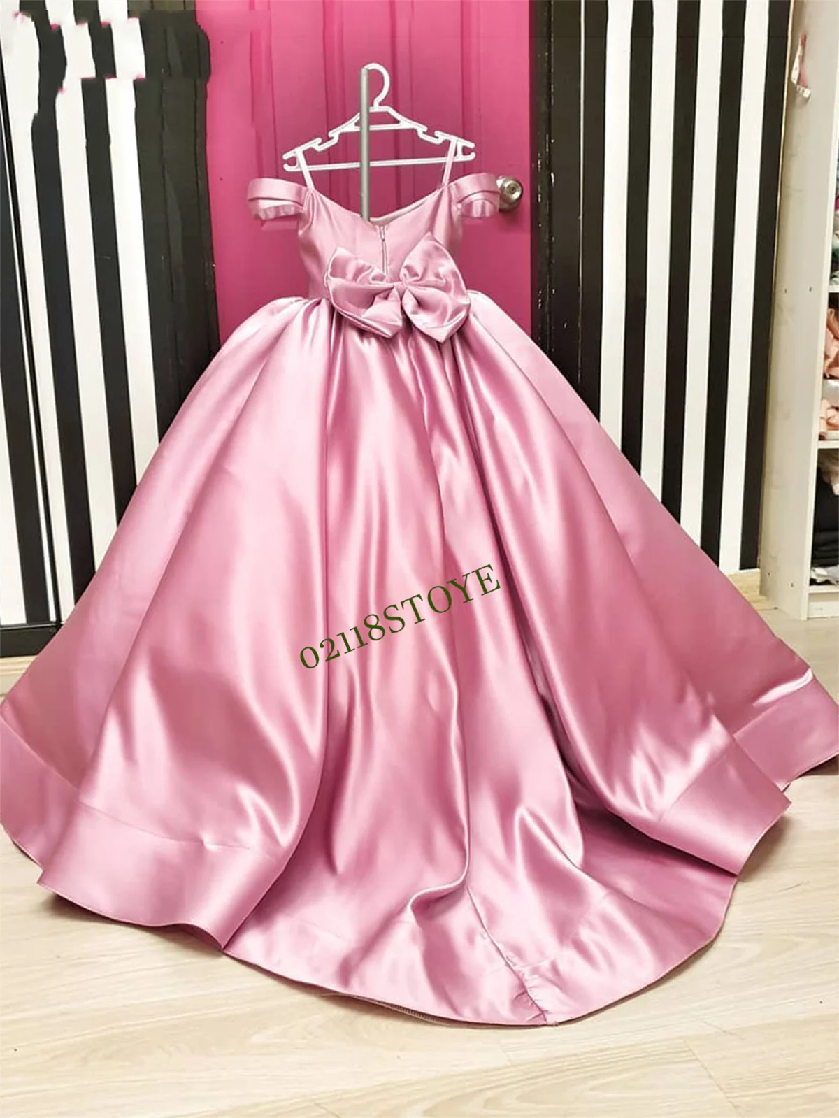 Red Satin Flower Girl Dresses Bow Cute Girl Dress Wedding Party Dress Kid Birthday Dress First Communion Dress Girl Party Dress