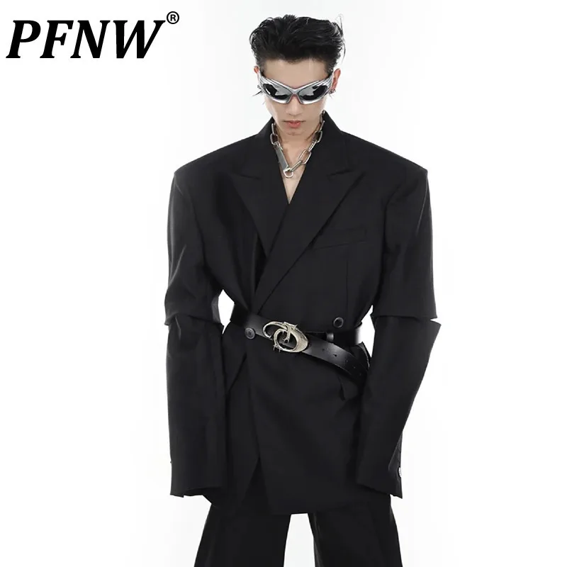 PFNW Niche Style Male Deconstruct Shoulder Pads Suit Jacket Lapel Cuff Detachable Sleeve Design Tops Autumn 2024 Tide 28W4017