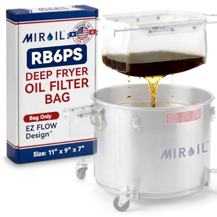 

RB6PS EZ Flow Deep Fryer Oil Filter Bag Reusable Grease Strainer to Extend Oil Life and Maintain Food Quality Handles Hot or Co