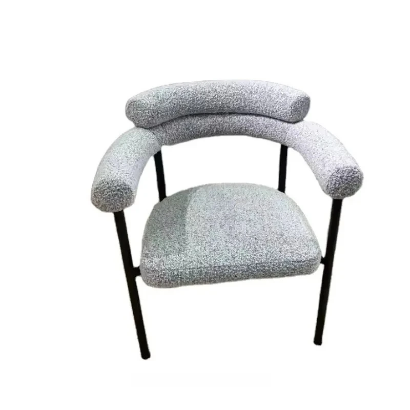 Modern Nordic Restaurant Armchair Gray Boucle Fabric Black Leg Foldable Coffee Shop Hotel Home-Dining Chair Living Room Bedroom
