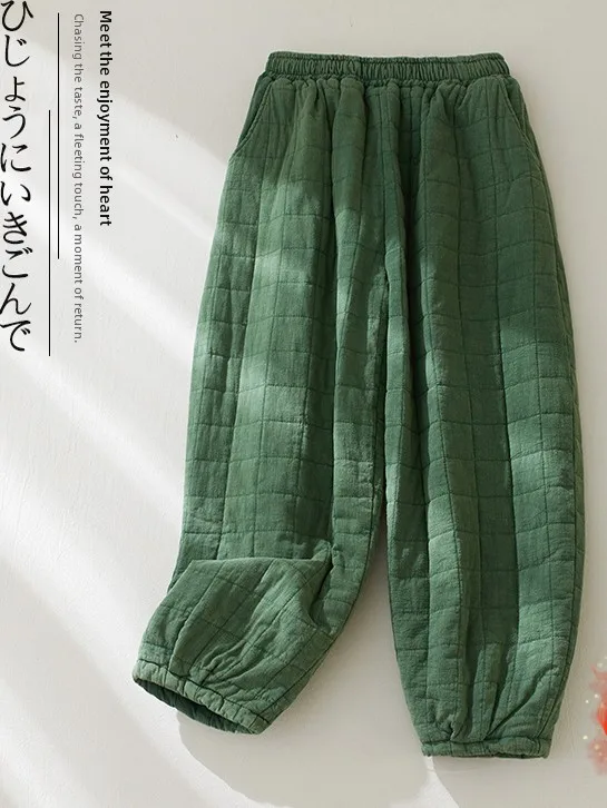 

Осенние утепленные хлопковые брюки-фонари в клетку с высокой талией, укороченные, женские повседневные брюки в стиле Харадзюку для работы и отдыха