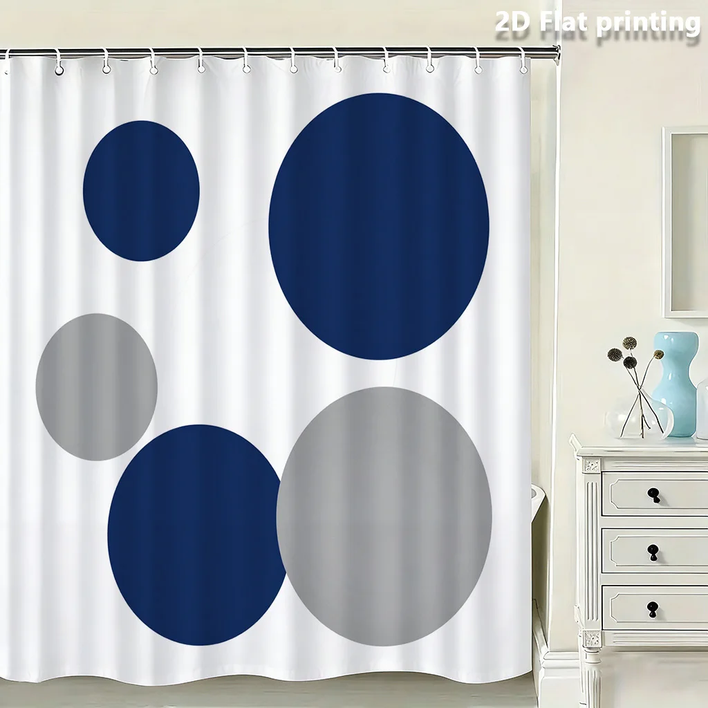 

Chic Abstract Blue Gray Circle Pattern Shower Curtain Waterproof Modern Bathroom Decor 180x200cm