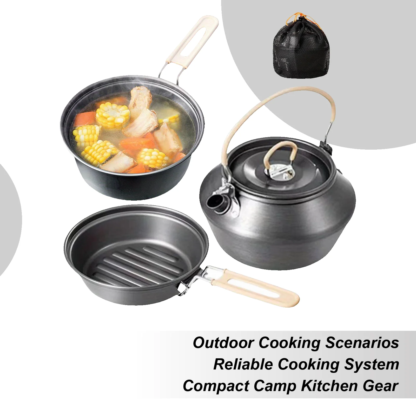 

Набор для приготовления пищи на природе, кухонный набор для кемпинга, сковорода, чайник, кухонные принадлежности, посуда для жарки, тушения, барбекю, вечеринка для пикника на открытом воздухе