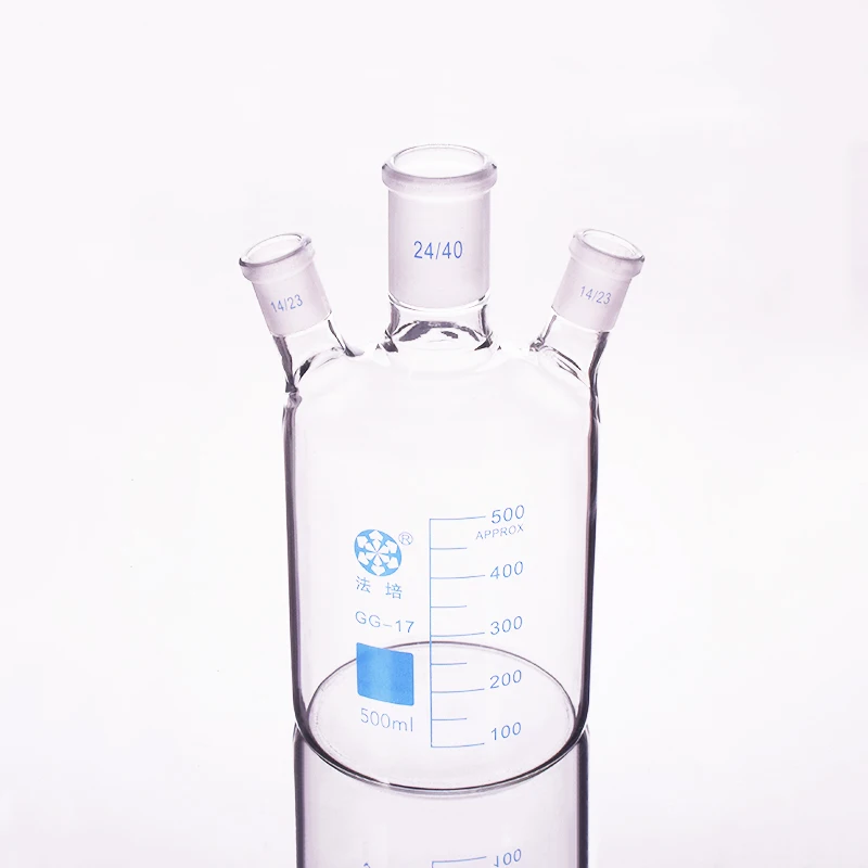 

FAPEI Single-deck cylindrical three-necked flat-bottom flask 500mL,Main 24/40,Side 14/23,Reactor bottle with tick marks