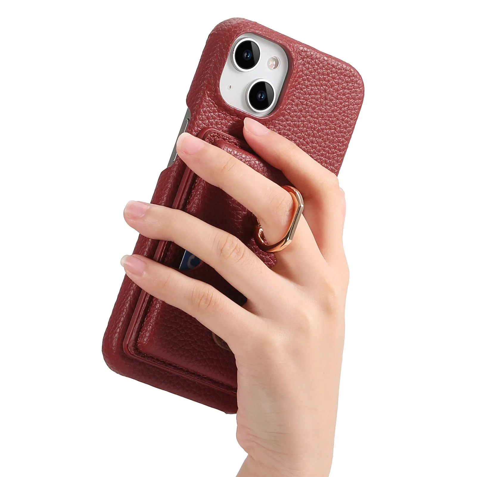 Leather Ring Support Phone Case for IPhone 17 Air 16E 18 16 15 14 13 12 11 Pro Max Plus Wallet with Card Holder Shockproof Cover