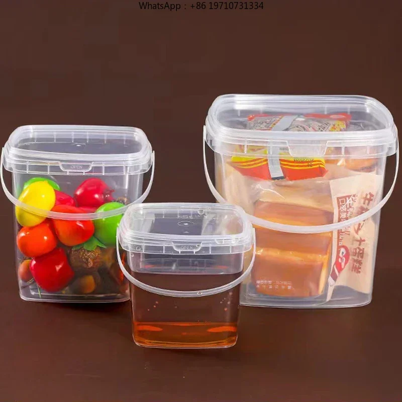 500 Pieces 300ML/500ML Thickened Food Grade PP Honey Jar Handheld Lid Square Bucket for Snack Dried Fruit Storage