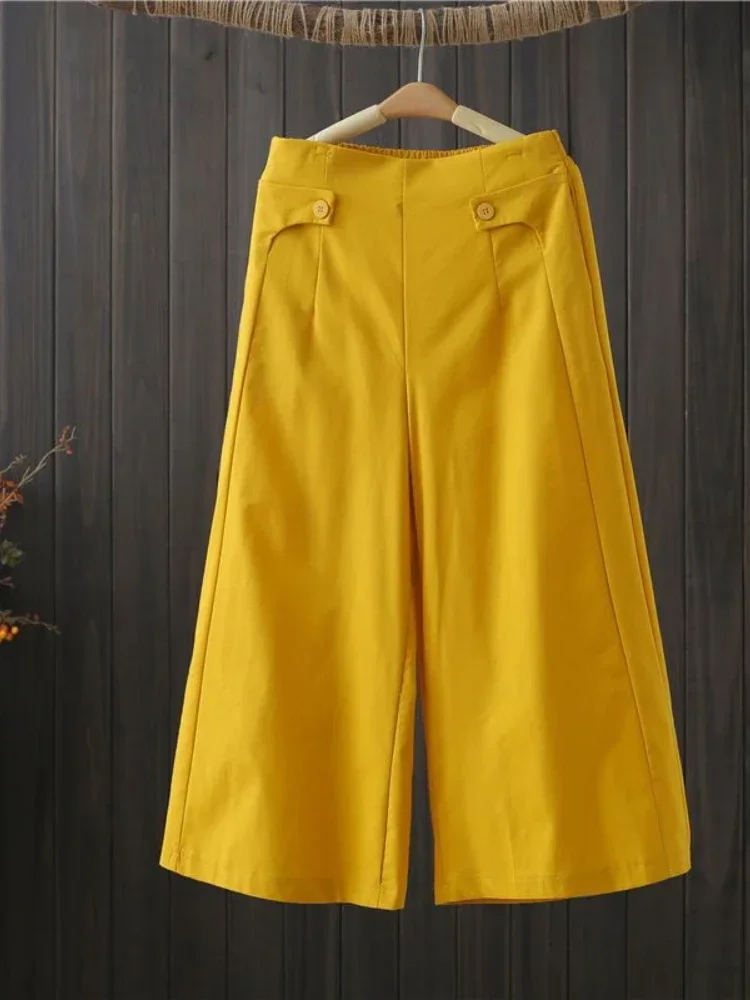 

Wide Leg Pants Women Cotton Linen Loose Elastic Waist Ankle-Length Casual Fashion Summer 2024 High Z178