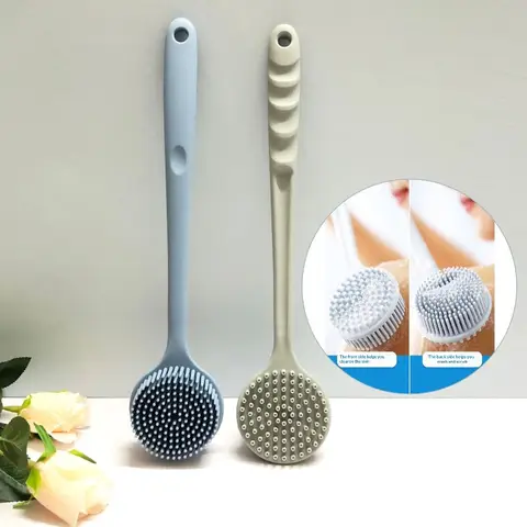 Soft Silicone Body Scrubber Back Brush Bath Shower Brush with Handle Exfoliating Back Scrub Skin Massager Body Care Bath Supplie