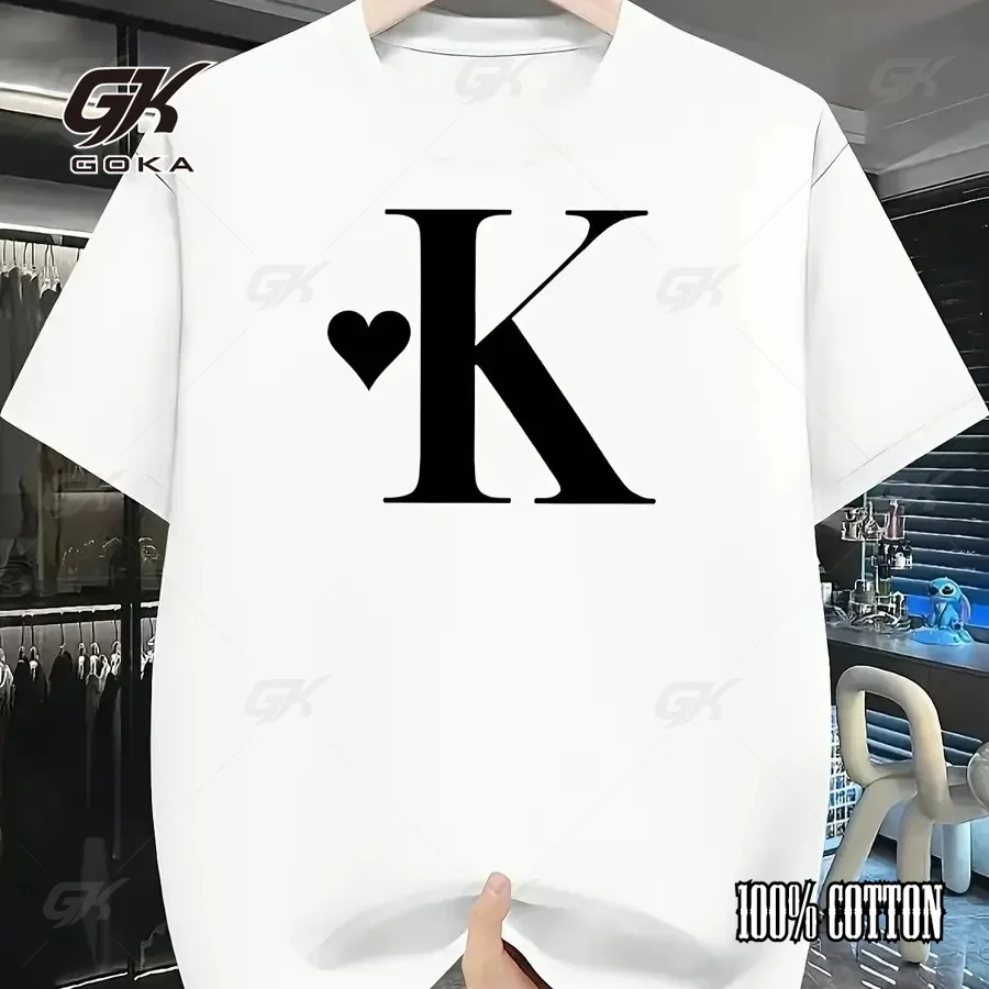 Men'S Heart and Capital Letter K Pattern Round Neck T-Shirt Soft Breathable Short Sleeve Casual Tops Comfortable Y2k Clothes