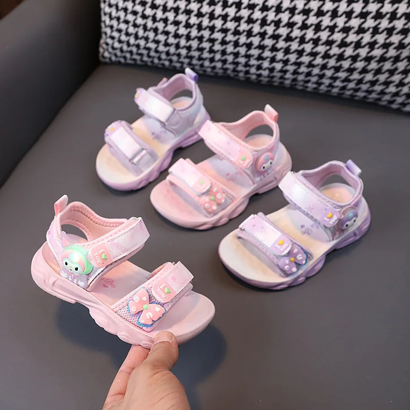 Summer 2024 new bright light cartoon kids shoes girls 1-6 years old 3 beach shoes sandals tide