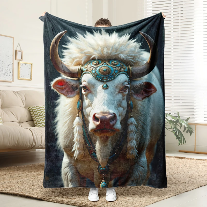 Desert Cactus Starry Highland Yak Graphic Throw Blanket,Soft Sofa,Bed Corner,Reading Nook,Anniversary Western Hobby Gifts