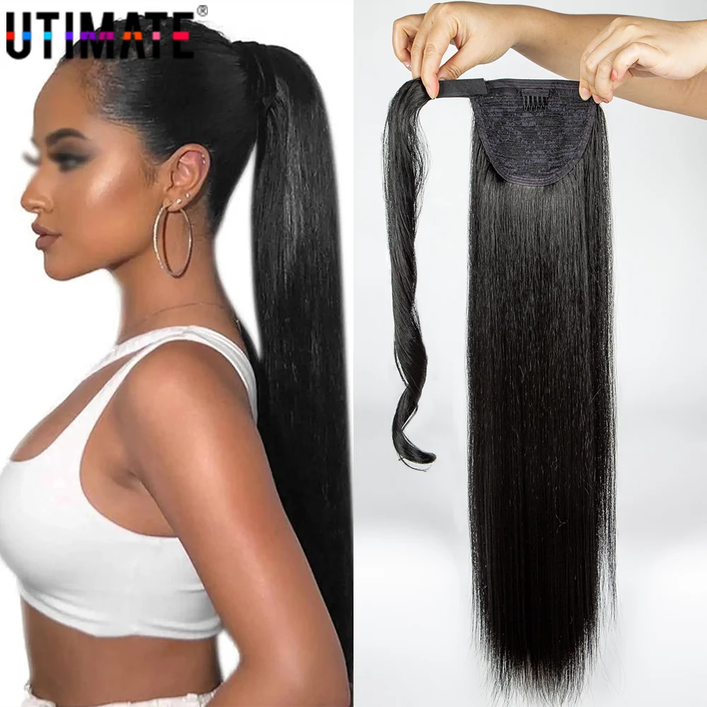 Extensión de cola de caballo envolvente para mujer negra, postizo de extensión de cabello largo y liso, extensiones de cabello sintético