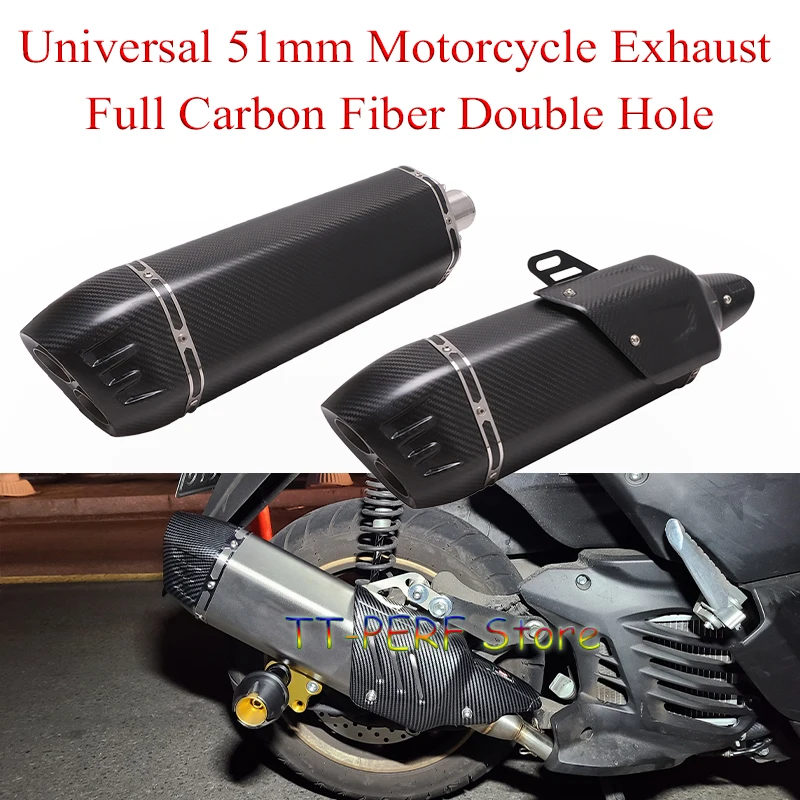 Universal 51mm Motorcycle Exhaust Escape Moto Scooter For Kawasaki Ninja400 S1000RR Z900 MT07 PXC125 Nmax155 Full Carbon Fiber