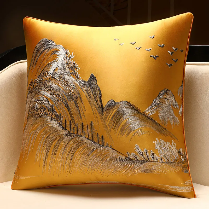 

Landscape Pillow Cover 50x50cm New Chinese Style Sofa Living Room Luxury Silk Embroidery Cushion Cover Home Decoration