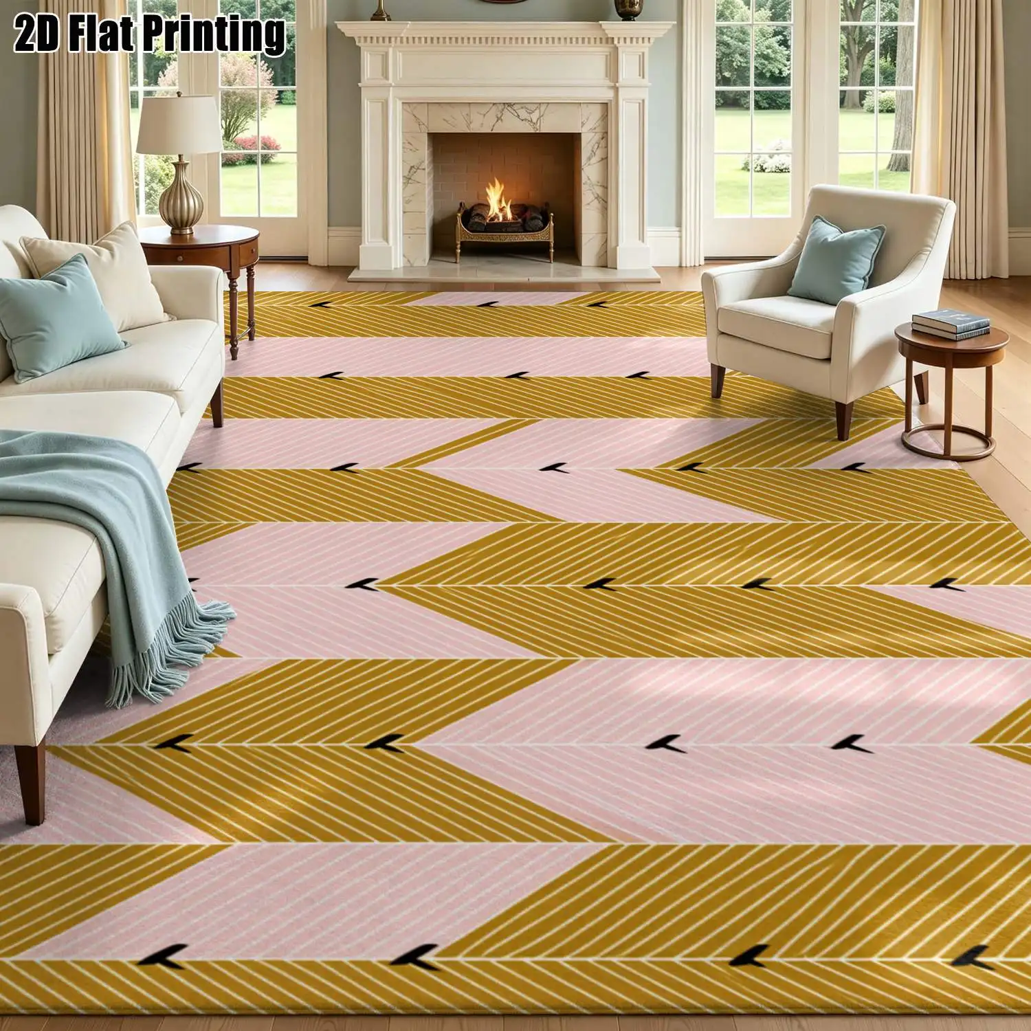 1Pc 2D Printed Carpet: Pink-Brown Geometric Herringbone Nordic Rug, Instagram-Inspired Modern Minimalist Home Decor Mat, Machine Washable, Multi-Size for Multiple Settings