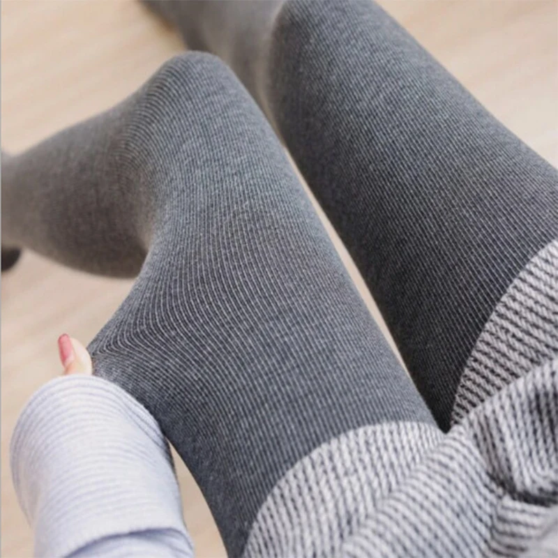 Winter Women Leggings Plus Velvet 350g Fleece Thicken High Waist Pantyhose Solid Vertical Striped Elastic Warm Tights