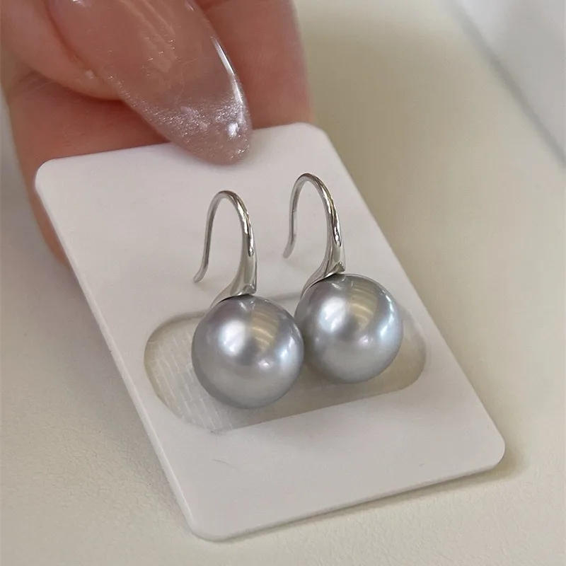 

18K Gold Tahitian Platinum Gray Pearl Earrings, 9-10mm High Heel Design, Round Brilliant Luster Ocean Jewelry