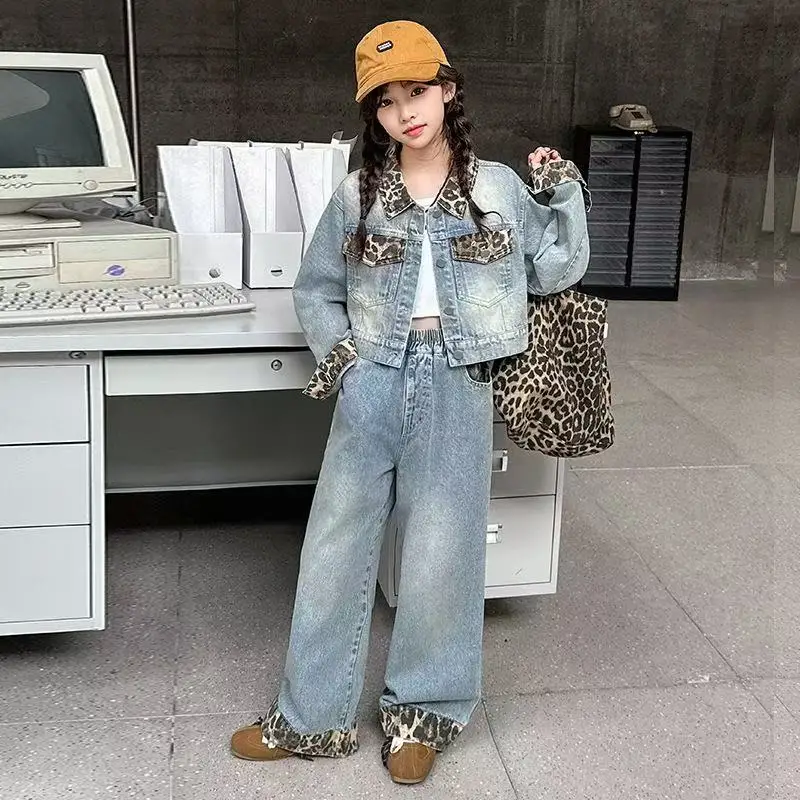 

Kids Boy Girl Loose Casual Streetwear Fashion Children Denim jacket Pant Jeans Sets Suits Tracksuit Clothes Costume