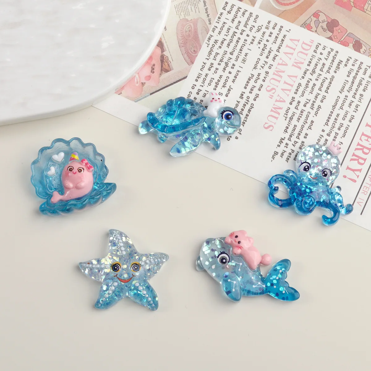 100pcs Kawaii Ocean Animal Dolphin Resin Flatback Cabochon DIY for Phone Case Hairpin Keychain Earrings Scrapbook