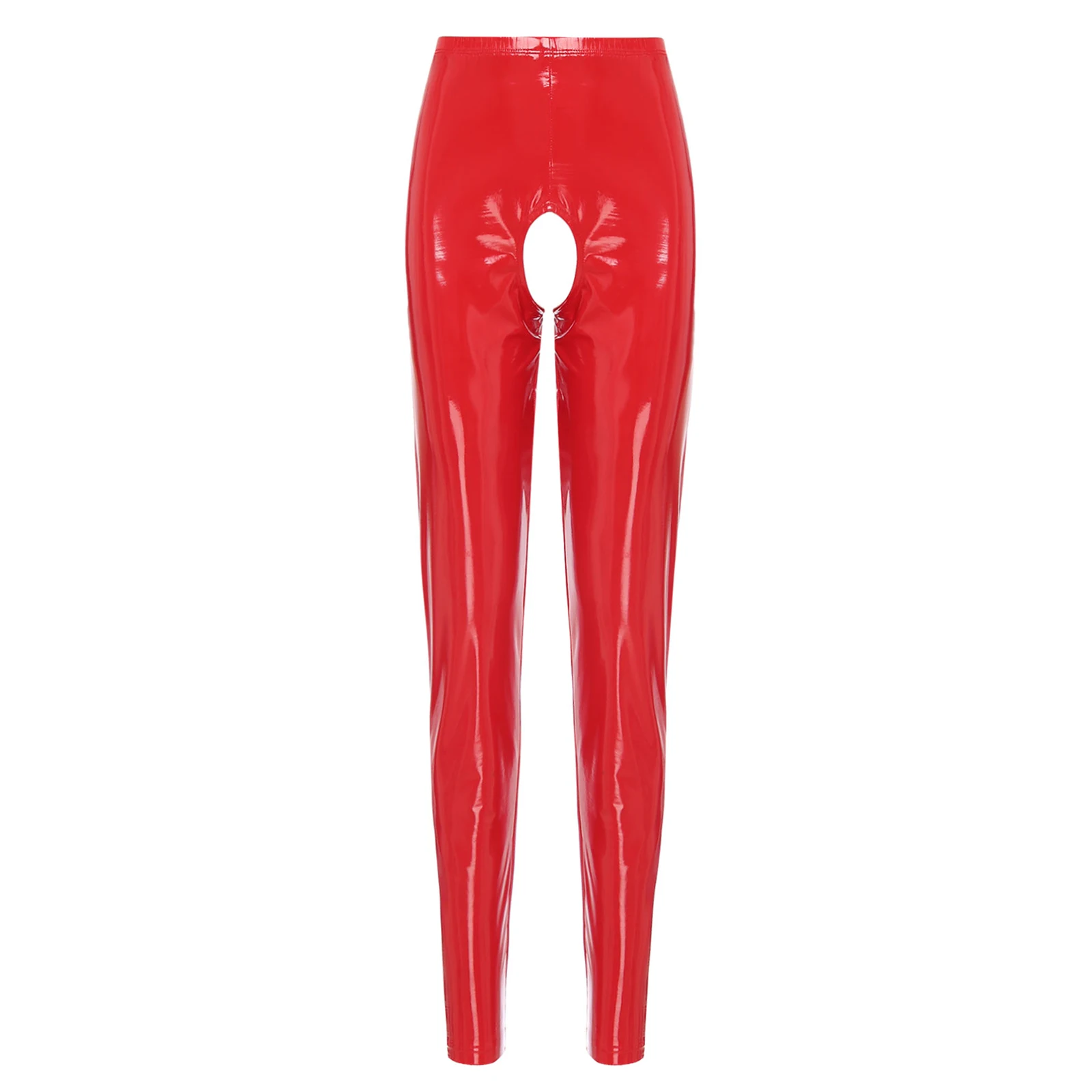 Mallas con entrepierna abierta de cuero de PVC para mujer, pantalones ajustados sin entrepierna de cintura alta, Sexy, ropa elástica para discoteca