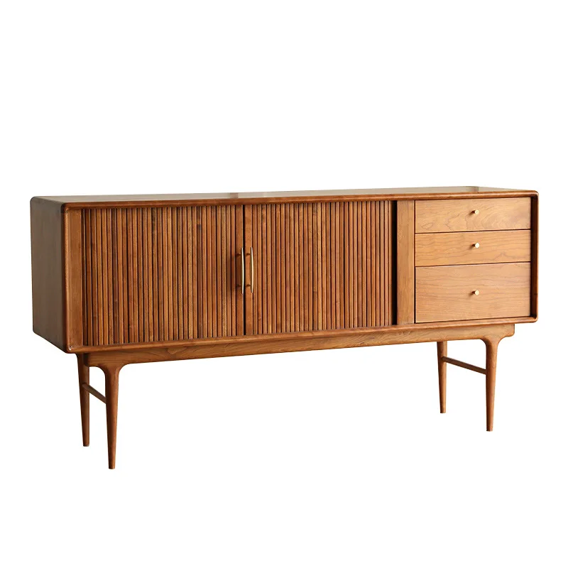

Nordic solid wood retro side cherry wood organ shutter door living room solid wood sofa side cabinet bucket cabinet locker