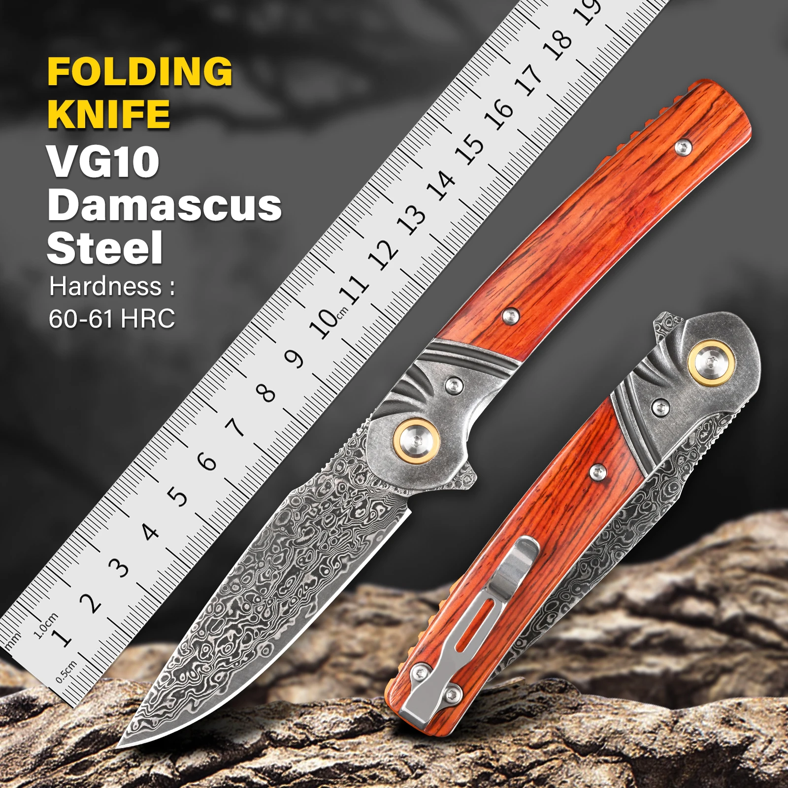 

SDOKEDC Damascus Pocket Knife with Clip Folding Knives for Men Tactical Hunting Outdoors Camping Survival Gear Edc Tools fishing