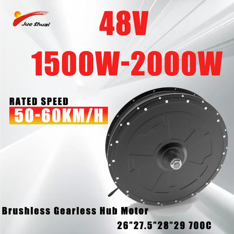 Wheel Hub Motor 1500W/2000W Powerful Brushless Non-Gear Rear Drive for Electric Bicycle 60KM/H Top Speed E-bike Wheel 26-29Inch