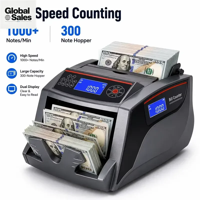 2828C Bill Counter 1000pcs/min High Speed Dual LCD Display UV MG Detection Professional Money Counting Machine for Bank