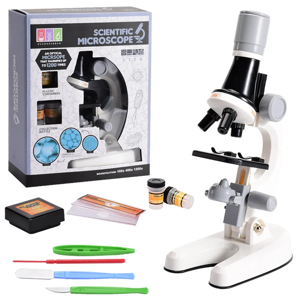 Biological Microscope for Children LED Lab Microscope 100X 400X 1200X Magnifier Kids Science Educational Microscopes with Slides