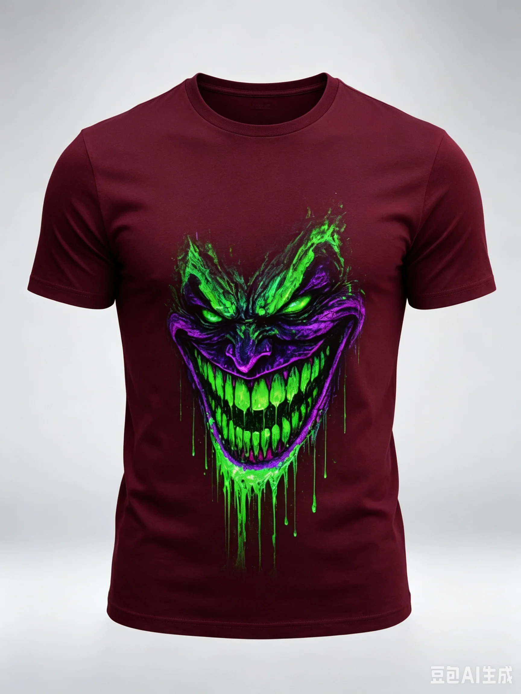 Men's Neon Green Drip Evil Clown Graphic T-Shirt, Gothic Streetwear Crew Neck Short Sleeve Casual Summer Tee Top