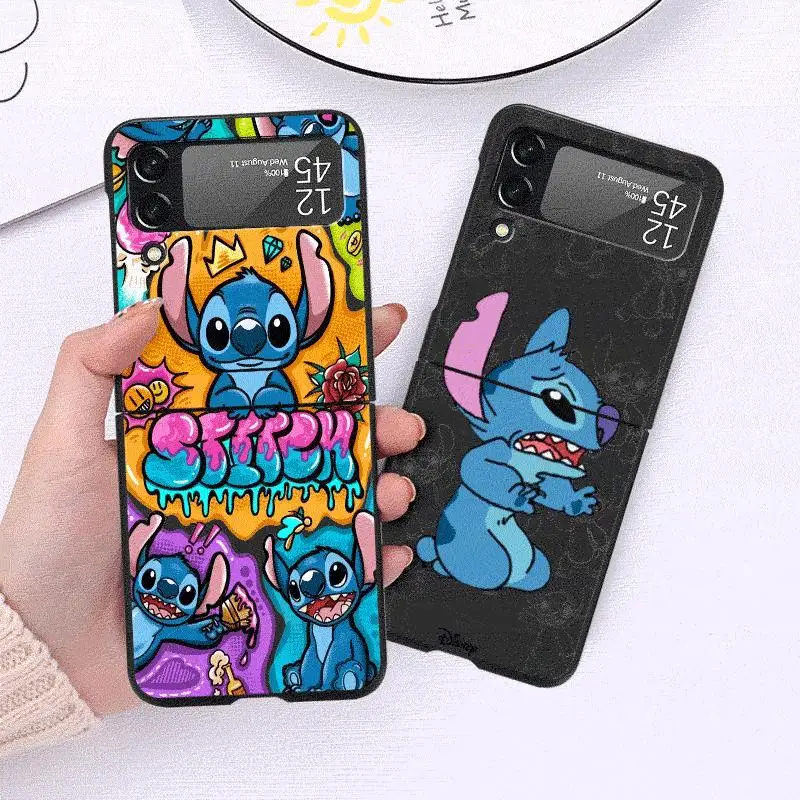 Custodia Anime Stitch Cute Disney per Samsung Galaxy Z Flip 4 3 5 5G Flip antiurto Capa 6.7 pollici Hard PC ZFlip 4 Cover per telefono