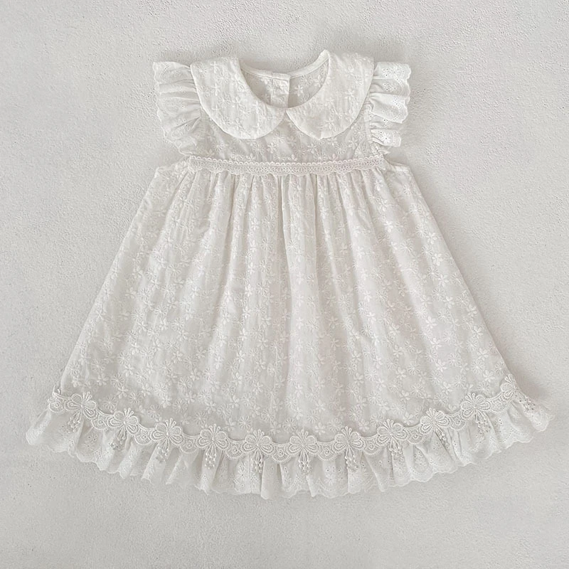 2026 Neuer Sommer 0-24M Baby Mädchen Kurzarm Baumwolle Weißer Strampler 2-6 Jahre Kinder Prinzessin Süßes Stickerei-Kleid Schwesterkleid – Detail 15