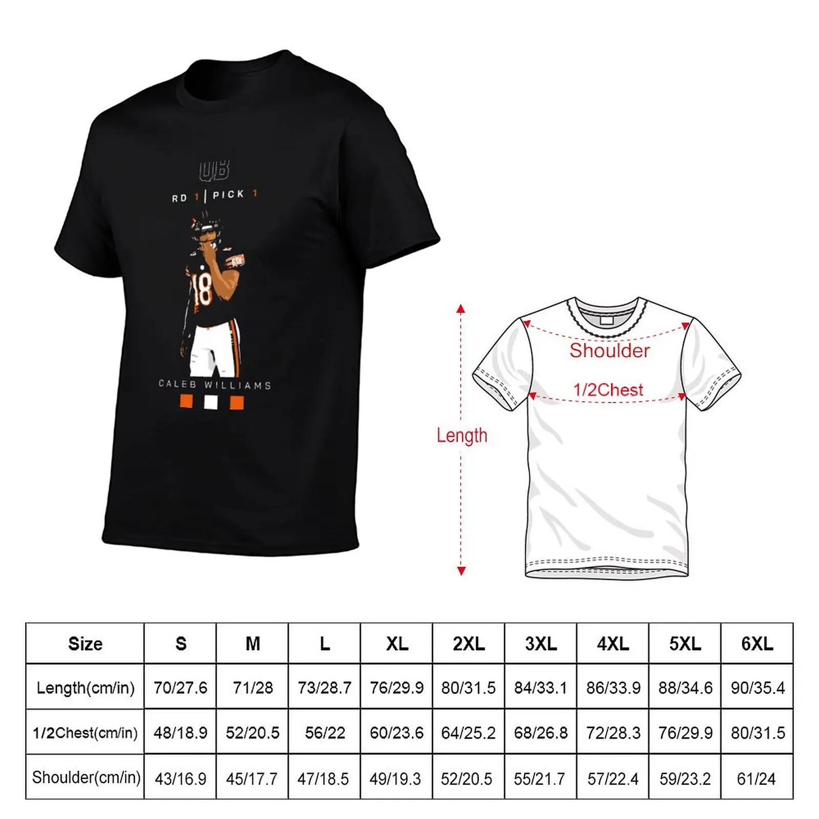 Caleb Williams QB Bears #18 - Round 1 Pick 1 Graphic Art T-Shirt cotton t shirt pack t shirt custom print T-Shirt