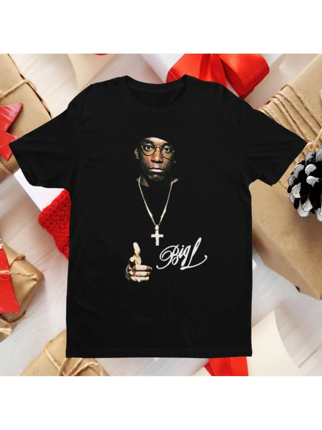 Men's Retro 90s Big L Hip Hop Rap Print T-Shirt - Black Hip Hop Retro Rap T-Shirt with Big L Portrait and Iconic Style for Casual Wear and 90s Music Lovers