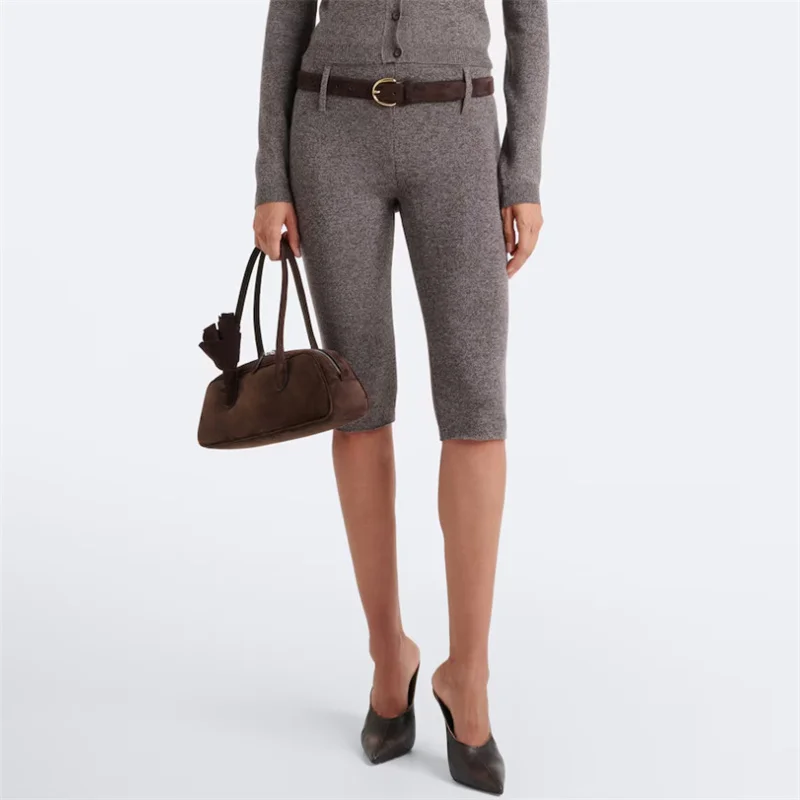 women's shorts New elastic knitted slim fit women's pants for autumn 2026 100% wool knee length pants casual shorts Pencil pants