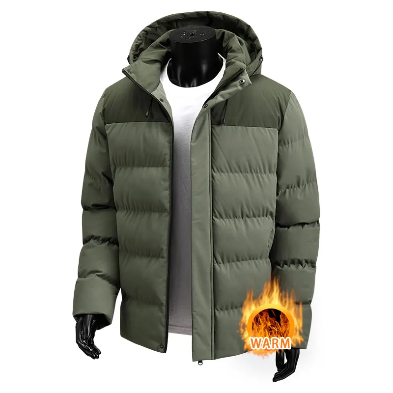 

Men's Hiking Jacket Winter Patchwork Outdoor Windproof Fishing Hooded Jacket Thickened Zipper Warm Camping Trekking Casual Coats