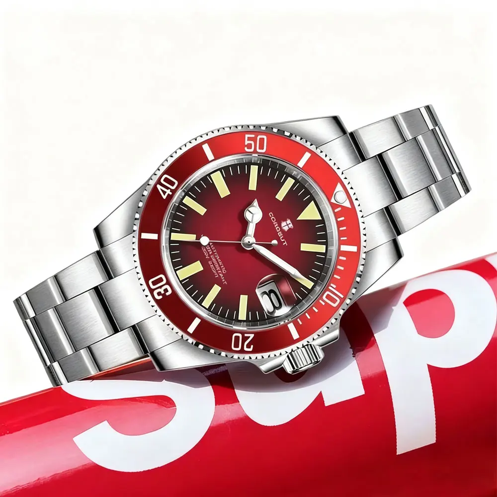 40 مللي متر CORGEUT ساعة للرجل الفاخر التلقائي NH35 ساعات آلية الياقوت مقاوم للماء 100 متر مضيئة شعار مخصص