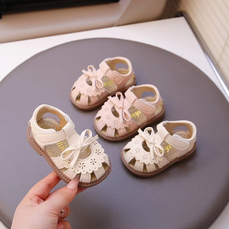 

Girls Baby Sandals Summer Bow Beige Soft Girls Walking Shoes 1-12 Years Old Pink Fashion Non-slip Children Sandals Baby Shoes