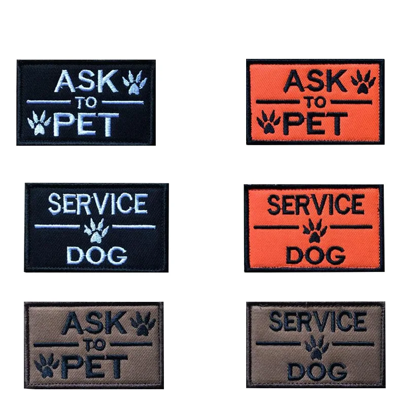 Embroidered Flag Patch Hook Loop Tactical Morale Patch for Dog Vest Service Dog Badge Pet Collar Decoration