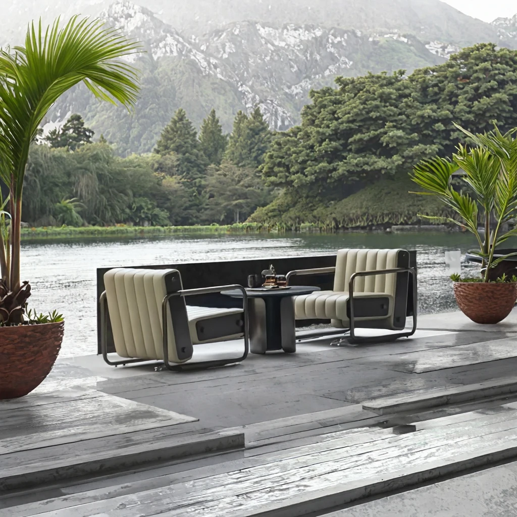

Luxury Patio Furniture Outdoor Hotel Sofa Set Stainless Steel Frame Modern for Living Room Garden Waterproof