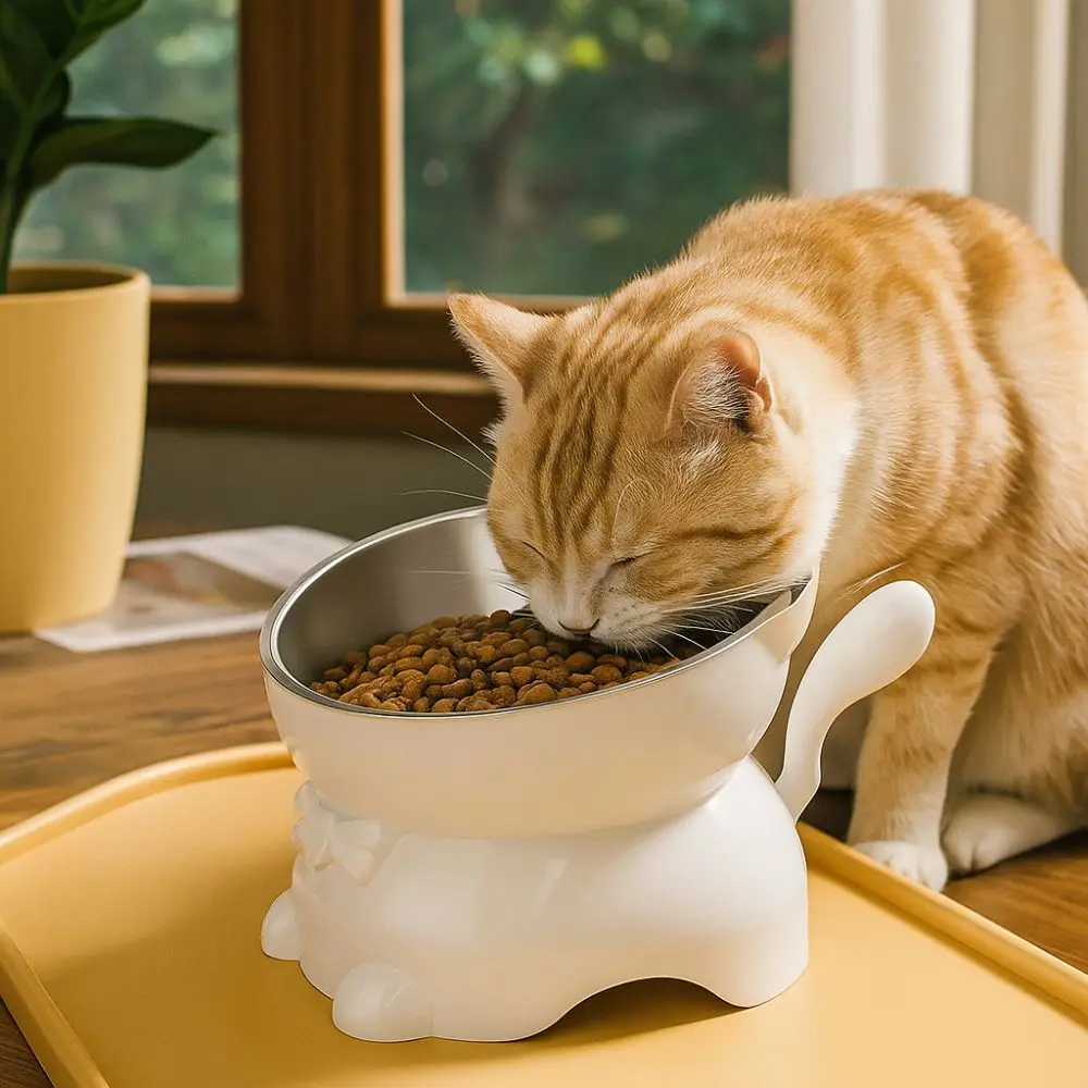 Cute Large Diameter Elevated Cat Bowl Anti-knock Anti-spill High Foot Bowl Anti-choke Anti-leakage Pet Food Bowl Indoor Use