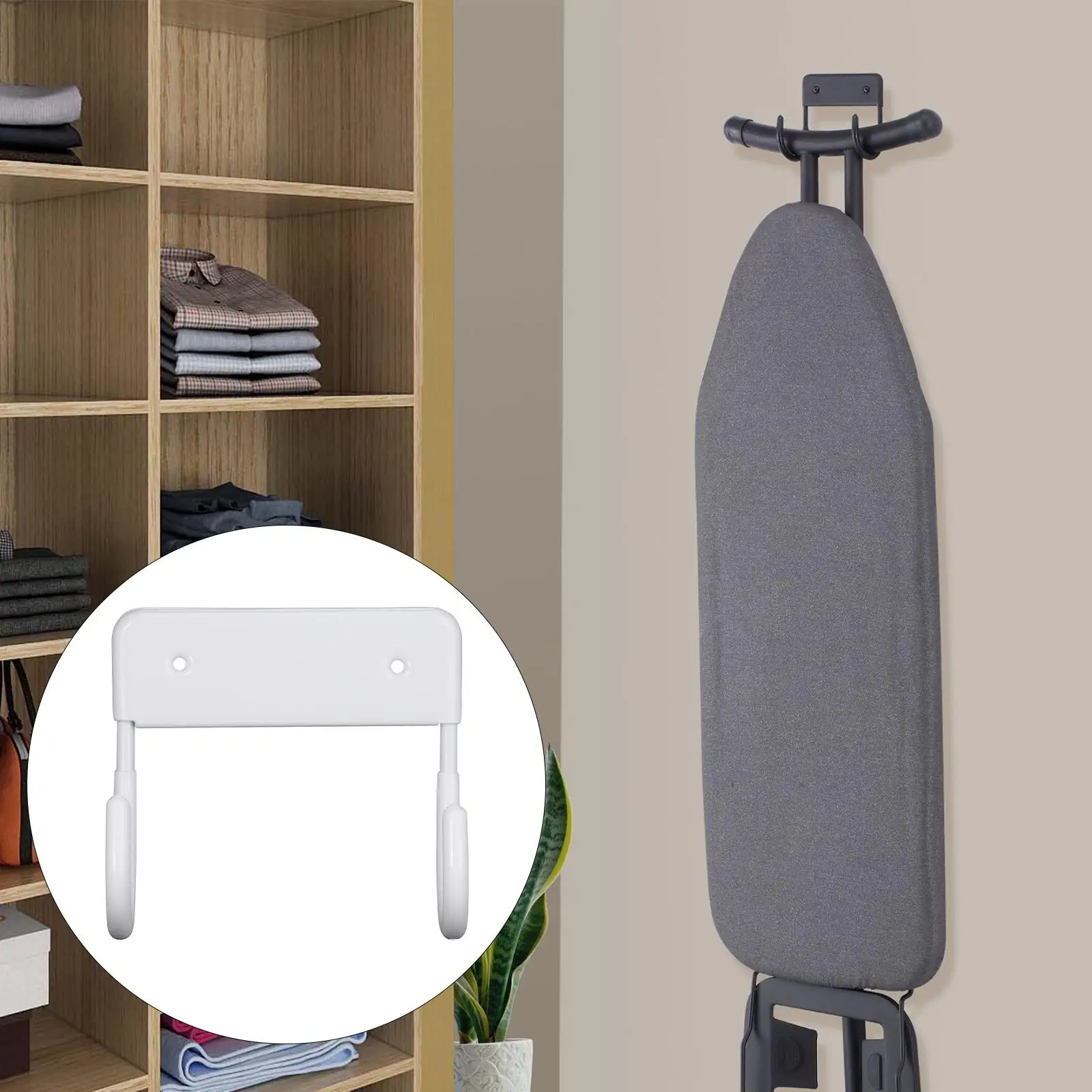 Ironing Board Wall Mount Hanger Holder Iron Board Organizer Wall Rack Hanger Hook Over Door Storage Sturdy Easy Installation
