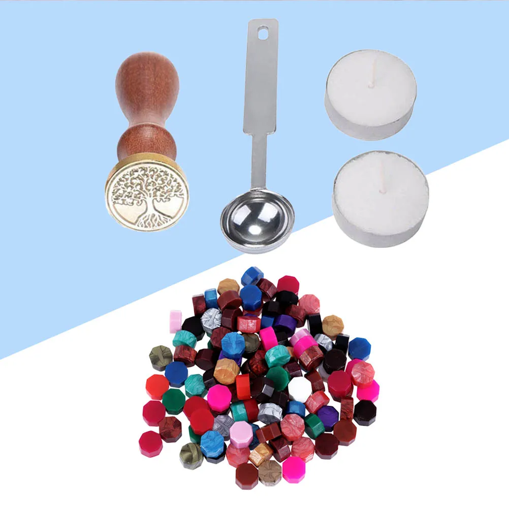 

104Pcs Wax Seal Supplies Kit Including Octagon Sealing Wax Beads Melting Spoon Wooden Stamp for DIY Handmade Cards