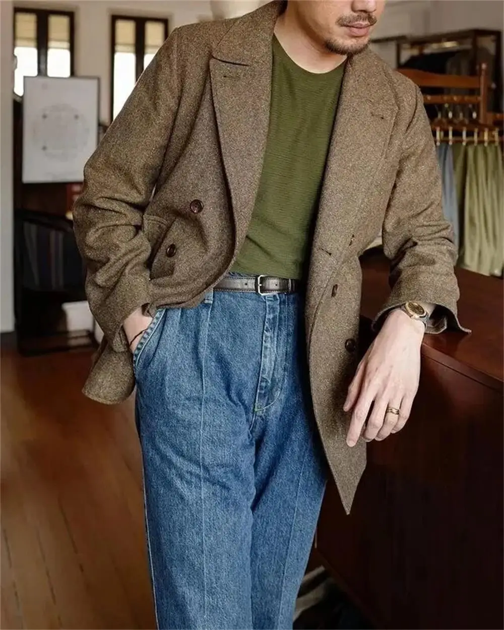 Italian vintage wool blend Man Blazers Sports Casual Men brown Suit Jacket Men's regular Fit Short Coat