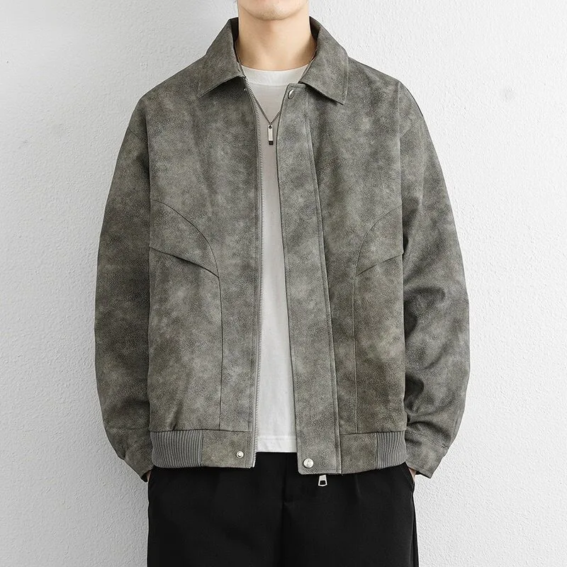 

Korean Fashion Casual Zipper Bomber Jacket 2025 New Autumn Winter Loose Jackets for Men Y2k Streetwear Locomotive Coats