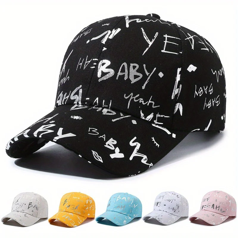 Candy Color Baseball Cap Trendy Letter Graffiti Hot Stamping Hats Breathable Adjustable Sports Hat For Women Girls