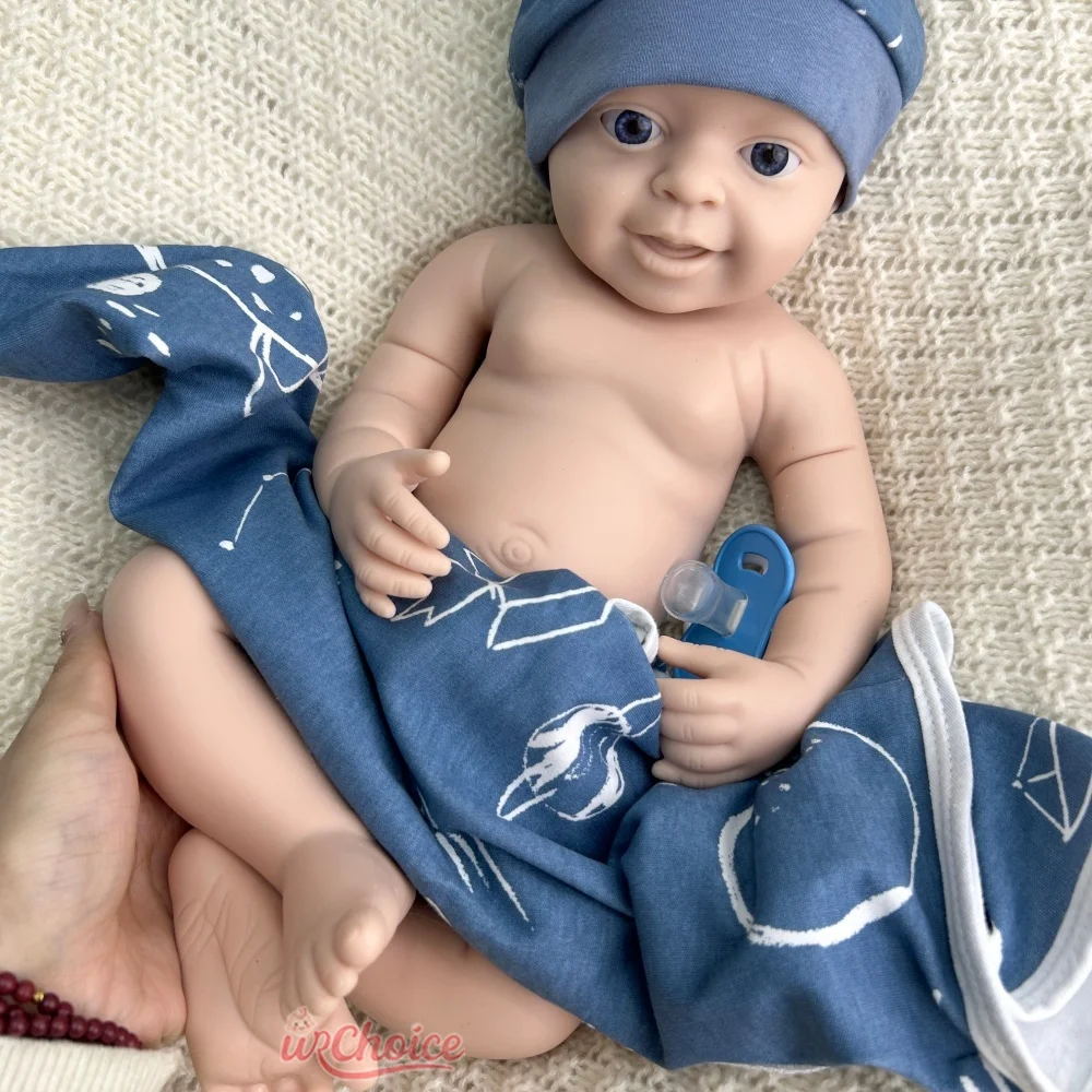 Detalhes realistas Boneca pesada impermeável de toque suave de bebê renascido de silicone em branco de 45cm para produções de artista e cinema