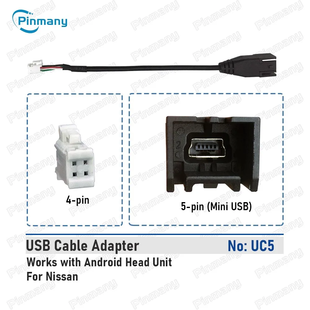 Pinmany 4-Pin USB Cable Wire Harness Adapter Car Radio Audio Data Connector Works with Android Head Unit for Nissan