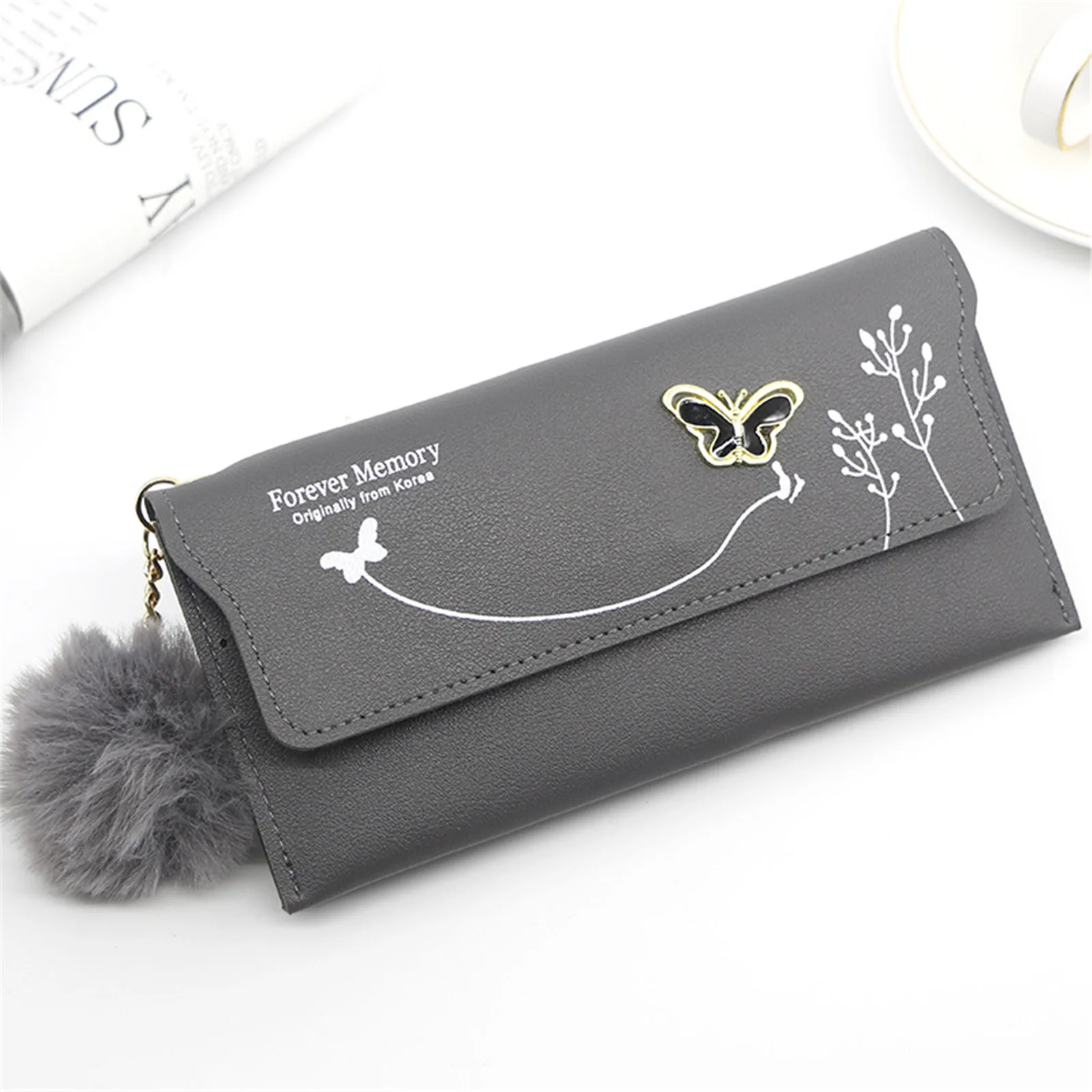 Fashion Women Wallets With Bow Tie Long Tri-Fold Wallet Purse Fresh Pu Leather Female Clutch Card Holder Versatile Shopping Bags