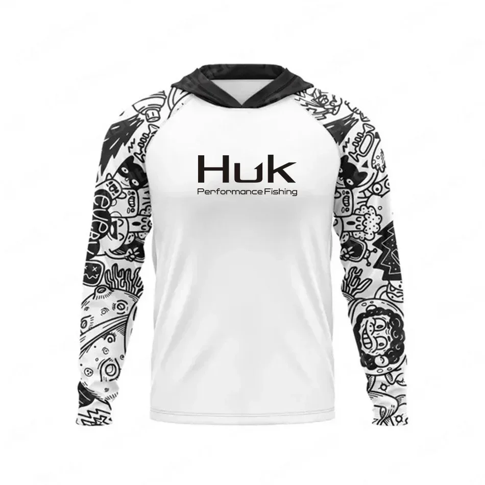 

Men HUK Fishing Shirt Men Summer Outdoor Fishing Clothing Sunscreen Long Sleeve Fish Print Casual Shirts Anti-UV Fishing Shirts